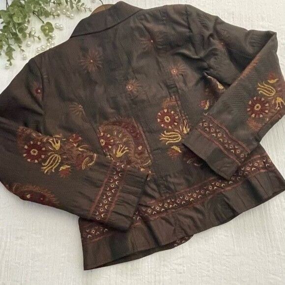 Erin London · Medium Petite · Embroidered Tapestry Blazer · Boho Vintage · Brown - Picture 2 of 7